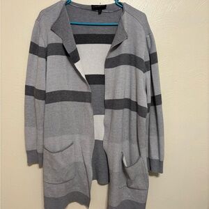 Lane Bryant Gray Stripe Open Front Cardigan Sweater 18/20 Plus Size Cozy Pockets